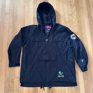 Vintage Notre Dame Jacket Pro Player Anorak Quarterzip XL Black Long 90s